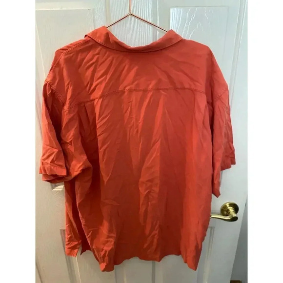 Tommy Bahama Men's Orange 100% Silk Short Sleeve Button Front Shirt Size XL - Picture 2 of 3